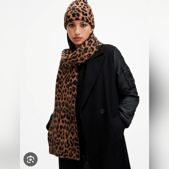 ALLSAINTS Wool Blended Leopard Print Beanie & Scarf Gift Box - Picture 8 of 8